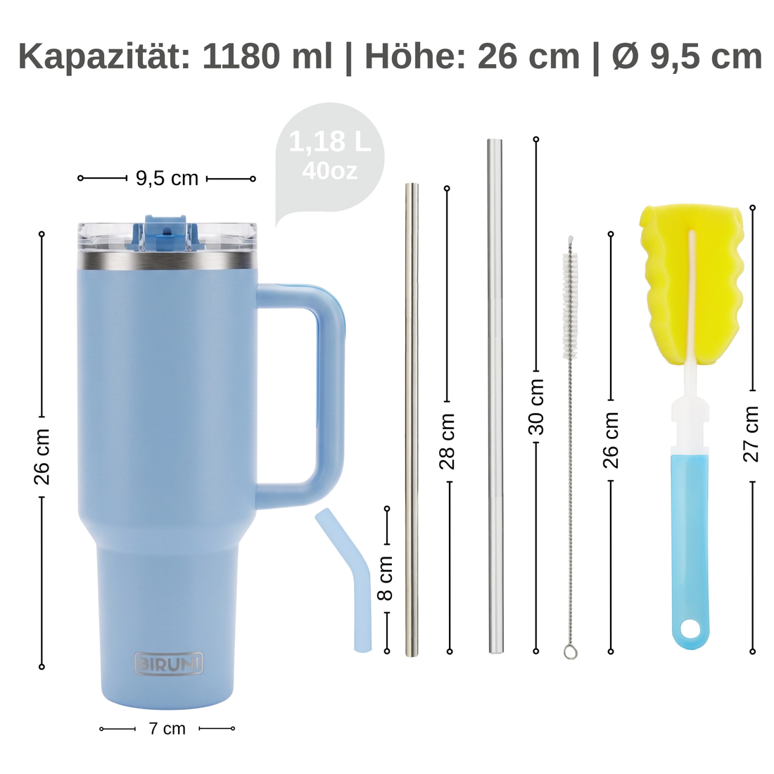 40 oz isolierter Becher mit Strohhalm und Deckel – doppelwandiger, vakuumisolierter Edelstahlbecher mit Deckel, Reisebecher, Becher, Thermobecher, Kaffeebecher für heiße und kalte Getränke