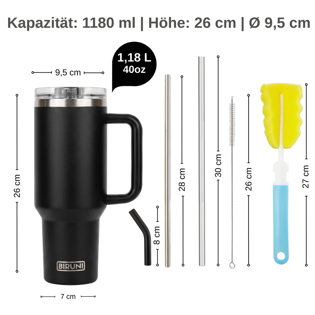 40 oz isolierter Becher mit Strohhalm und Deckel – doppelwandiger, vakuumisolierter Edelstahlbecher mit Deckel, Reisebecher, Becher, Thermobecher, Kaffeebecher für heiße und kalte Getränke