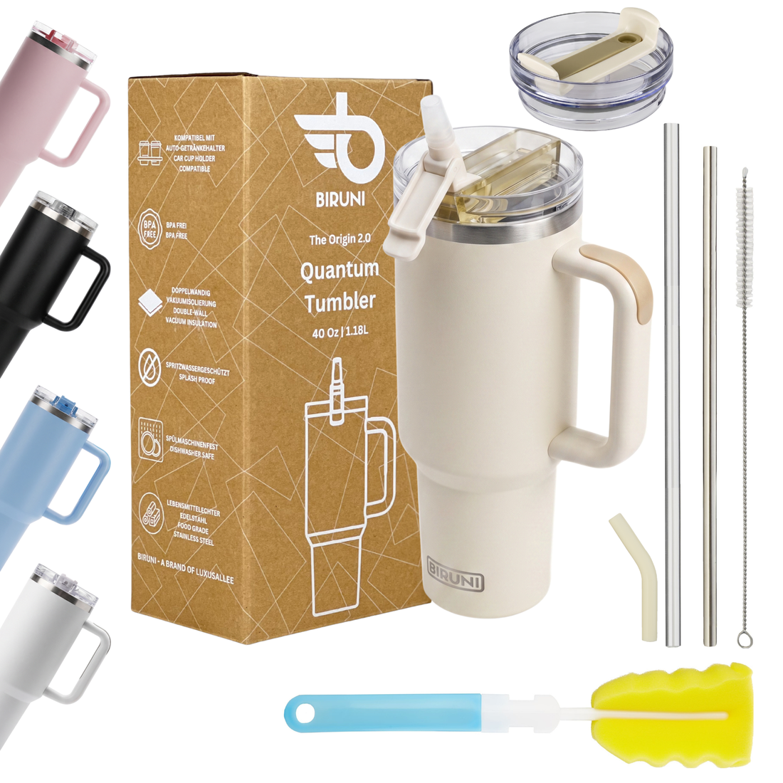 40 oz isolierter Becher mit Strohhalm und Deckel – doppelwandiger, vakuumisolierter Edelstahlbecher mit Deckel, Reisebecher, Becher, Thermobecher, Kaffeebecher für heiße und kalte Getränke