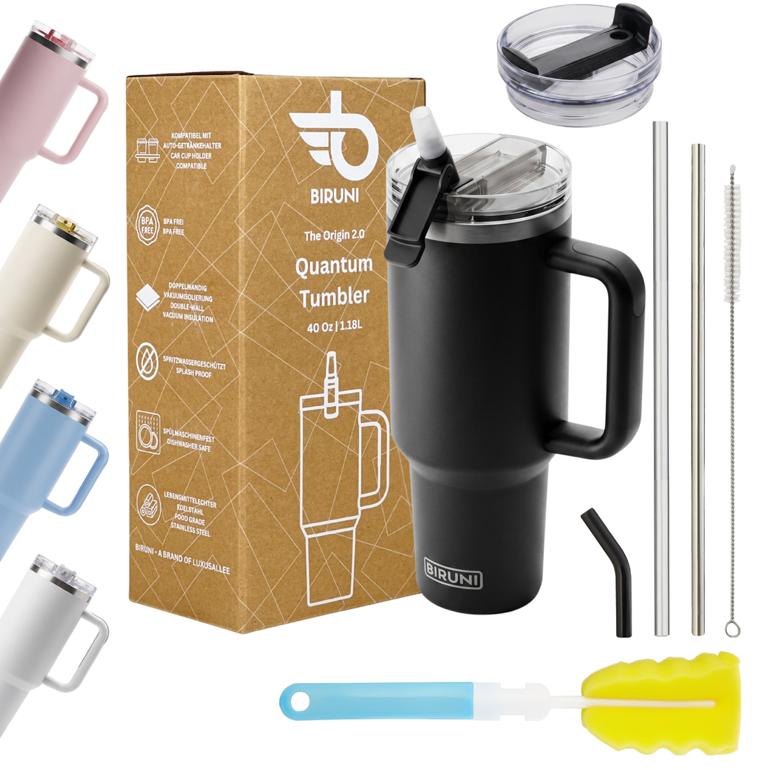 40 oz isolierter Becher mit Strohhalm und Deckel – doppelwandiger, vakuumisolierter Edelstahlbecher mit Deckel, Reisebecher, Becher, Thermobecher, Kaffeebecher für heiße und kalte Getränke