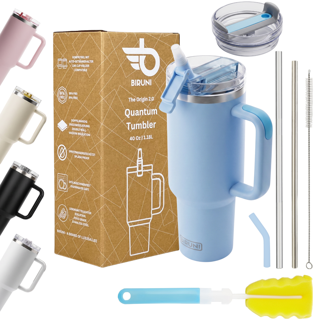 40 oz isolierter Becher mit Strohhalm und Deckel – doppelwandiger, vakuumisolierter Edelstahlbecher mit Deckel, Reisebecher, Becher, Thermobecher, Kaffeebecher für heiße und kalte Getränke