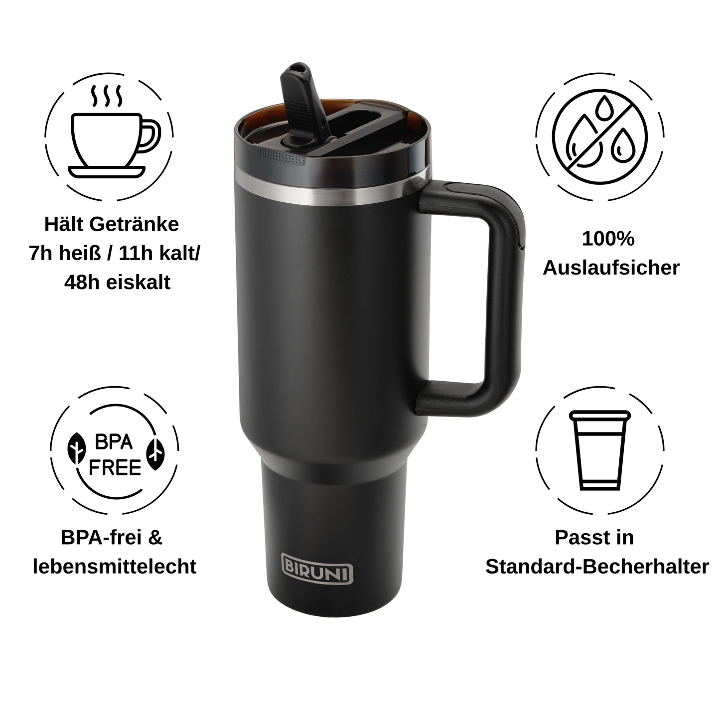 40 oz isolierter Becher mit Strohhalm und Deckel – doppelwandiger, vakuumisolierter Edelstahlbecher mit Deckel, Reisebecher, Becher, Thermobecher, Kaffeebecher für heiße und kalte Getränke