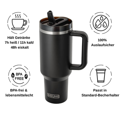 40 oz isolierter Becher mit Strohhalm und Deckel – doppelwandiger, vakuumisolierter Edelstahlbecher mit Deckel, Reisebecher, Becher, Thermobecher, Kaffeebecher für heiße und kalte Getränke