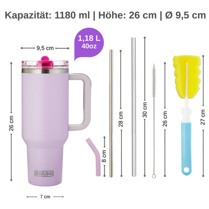 40 oz isolierter Becher mit Strohhalm und Deckel – doppelwandiger, vakuumisolierter Edelstahlbecher mit Deckel, Reisebecher, Becher, Thermobecher, Kaffeebecher für heiße und kalte Getränke