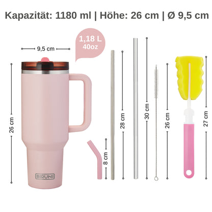 40 oz isolierter Becher mit Strohhalm und Deckel – doppelwandiger, vakuumisolierter Edelstahlbecher mit Deckel, Reisebecher, Becher, Thermobecher, Kaffeebecher für heiße und kalte Getränke