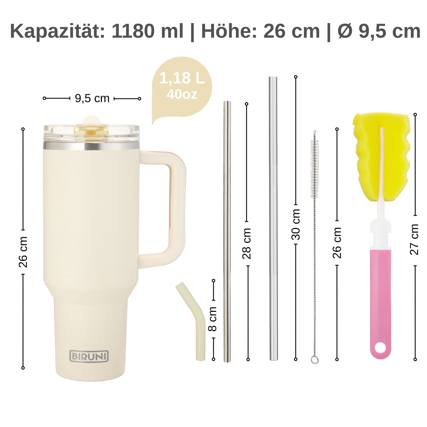 40 oz isolierter Becher mit Strohhalm und Deckel – doppelwandiger, vakuumisolierter Edelstahlbecher mit Deckel, Reisebecher, Becher, Thermobecher, Kaffeebecher für heiße und kalte Getränke