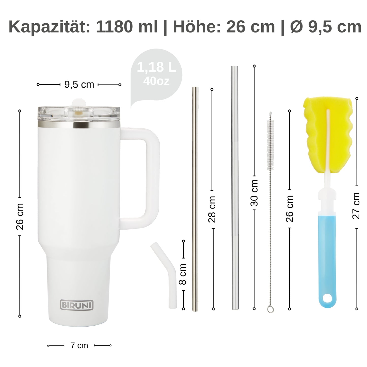 40 oz isolierter Becher mit Strohhalm und Deckel – doppelwandiger, vakuumisolierter Edelstahlbecher mit Deckel, Reisebecher, Becher, Thermobecher, Kaffeebecher für heiße und kalte Getränke