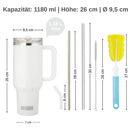 40 oz isolierter Becher mit Strohhalm und Deckel – doppelwandiger, vakuumisolierter Edelstahlbecher mit Deckel, Reisebecher, Becher, Thermobecher, Kaffeebecher für heiße und kalte Getränke