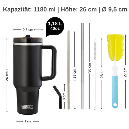 40 oz isolierter Becher mit Strohhalm und Deckel – doppelwandiger, vakuumisolierter Edelstahlbecher mit Deckel, Reisebecher, Becher, Thermobecher, Kaffeebecher für heiße und kalte Getränke