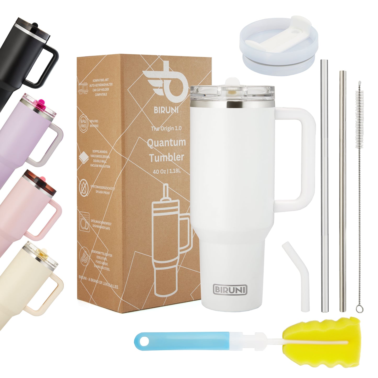 40 oz isolierter Becher mit Strohhalm und Deckel – doppelwandiger, vakuumisolierter Edelstahlbecher mit Deckel, Reisebecher, Becher, Thermobecher, Kaffeebecher für heiße und kalte Getränke