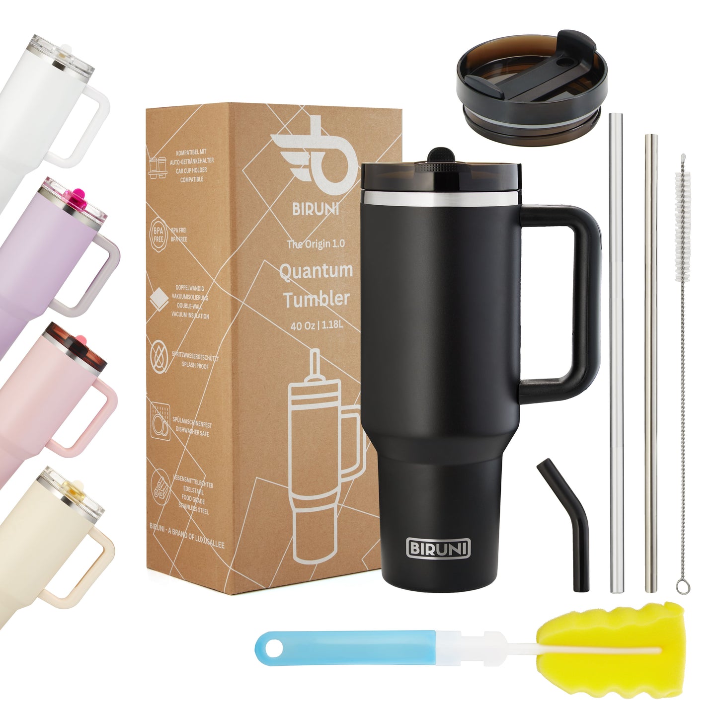 40 oz isolierter Becher mit Strohhalm und Deckel – doppelwandiger, vakuumisolierter Edelstahlbecher mit Deckel, Reisebecher, Becher, Thermobecher, Kaffeebecher für heiße und kalte Getränke