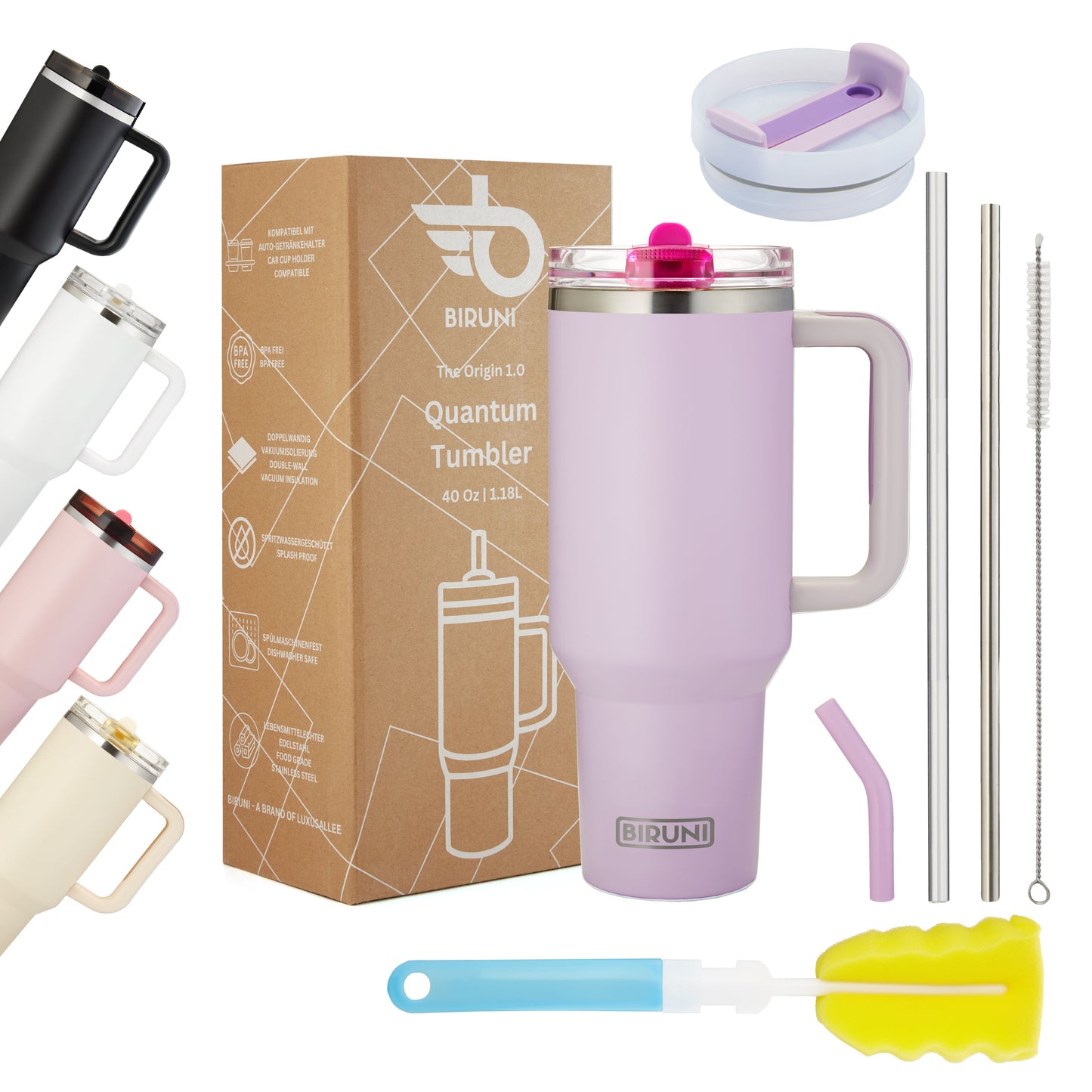 40 oz isolierter Becher mit Strohhalm und Deckel – doppelwandiger, vakuumisolierter Edelstahlbecher mit Deckel, Reisebecher, Becher, Thermobecher, Kaffeebecher für heiße und kalte Getränke