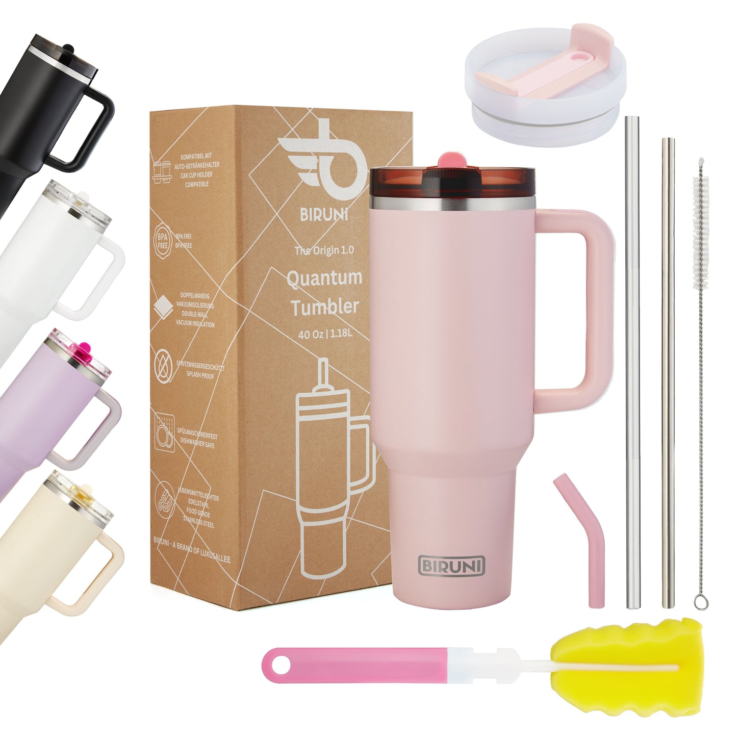 40 oz isolierter Becher mit Strohhalm und Deckel – doppelwandiger, vakuumisolierter Edelstahlbecher mit Deckel, Reisebecher, Becher, Thermobecher, Kaffeebecher für heiße und kalte Getränke