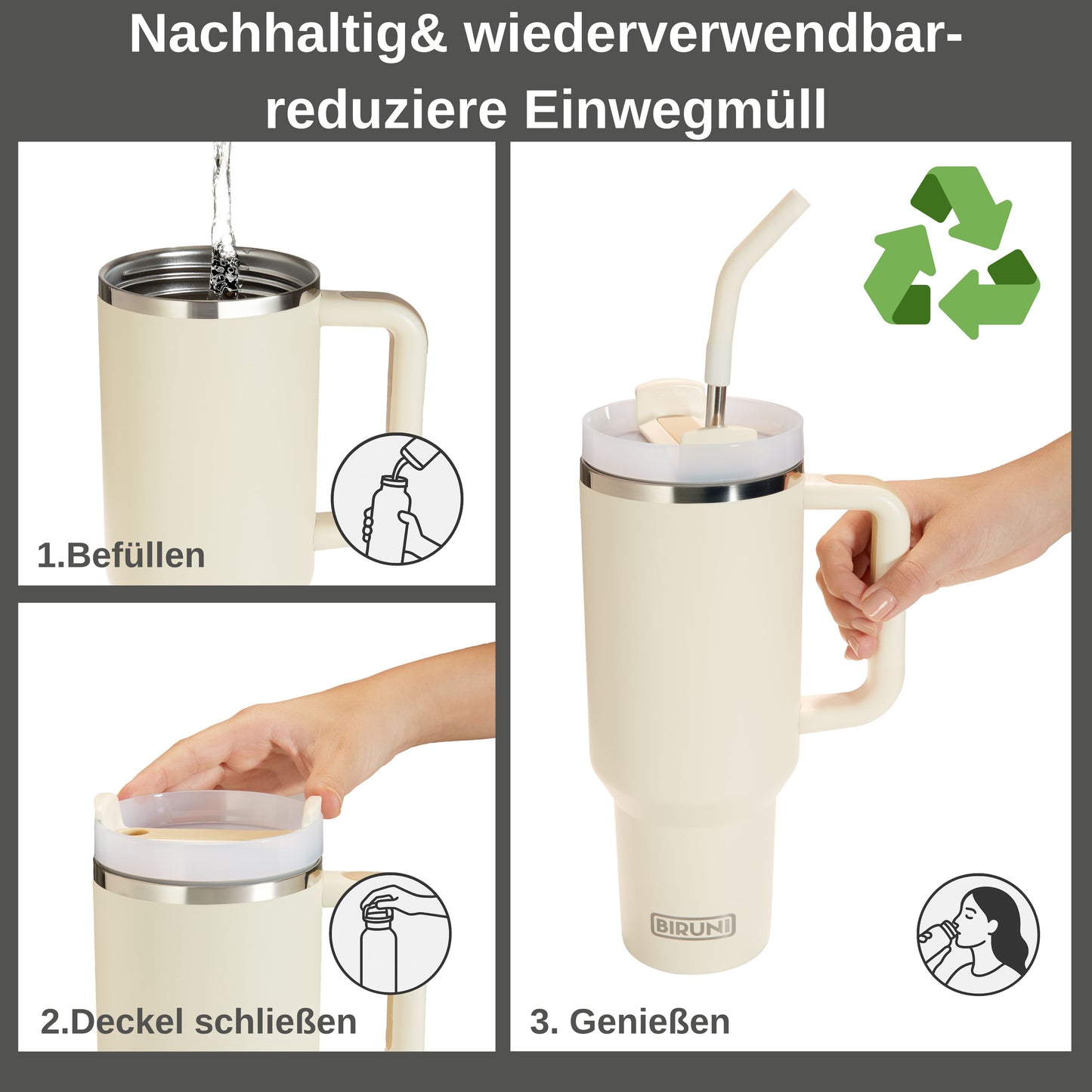 40 oz isolierter Becher mit Strohhalm und Deckel – doppelwandiger, vakuumisolierter Edelstahlbecher mit Deckel, Reisebecher, Becher, Thermobecher, Kaffeebecher für heiße und kalte Getränke