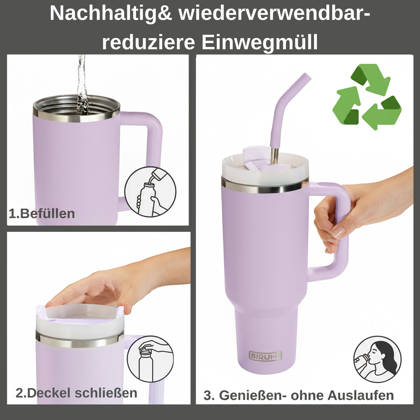 40 oz isolierter Becher mit Strohhalm und Deckel – doppelwandiger, vakuumisolierter Edelstahlbecher mit Deckel, Reisebecher, Becher, Thermobecher, Kaffeebecher für heiße und kalte Getränke
