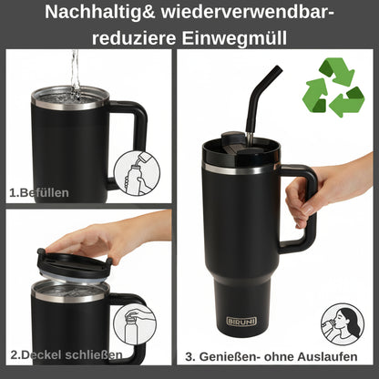 40 oz isolierter Becher mit Strohhalm und Deckel – doppelwandiger, vakuumisolierter Edelstahlbecher mit Deckel, Reisebecher, Becher, Thermobecher, Kaffeebecher für heiße und kalte Getränke