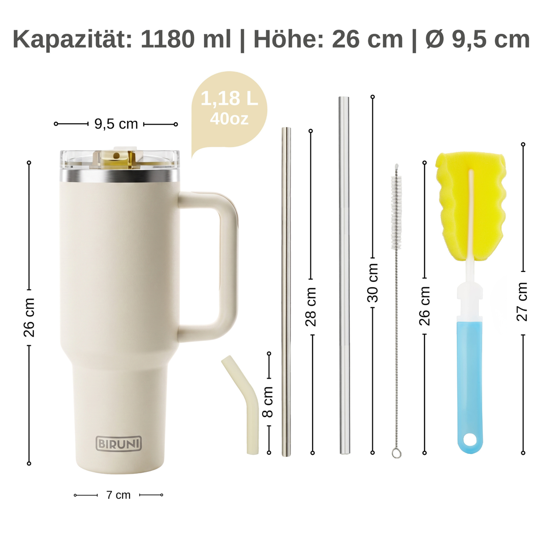 40 oz isolierter Becher mit Strohhalm und Deckel – doppelwandiger, vakuumisolierter Edelstahlbecher mit Deckel, Reisebecher, Becher, Thermobecher, Kaffeebecher für heiße und kalte Getränke