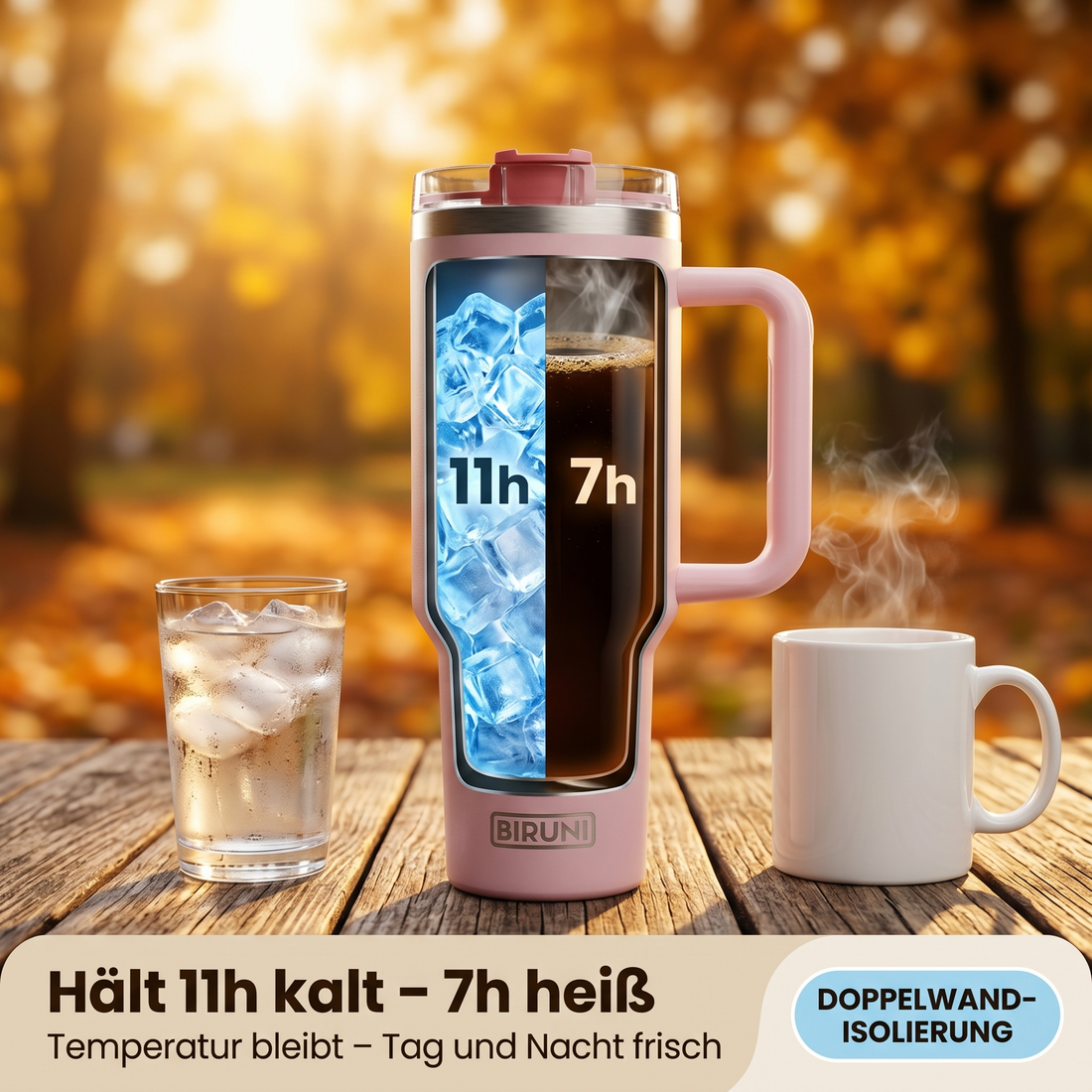 40 oz isolierter Becher mit Strohhalm und Deckel – doppelwandiger, vakuumisolierter Edelstahlbecher mit Deckel, Reisebecher, Becher, Thermobecher, Kaffeebecher für heiße und kalte Getränke