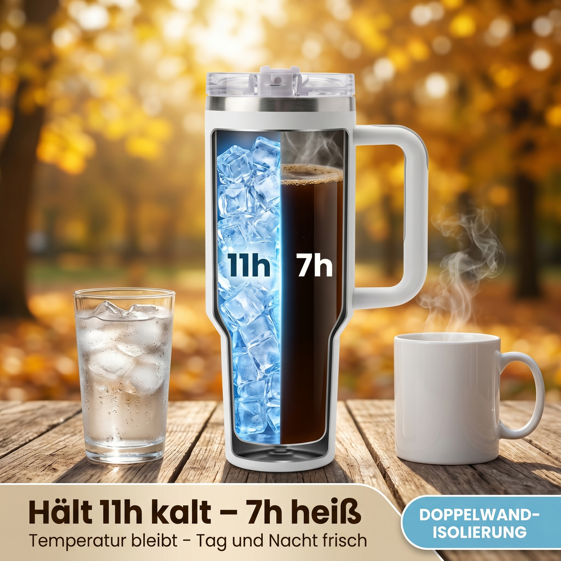40 oz isolierter Becher mit Strohhalm und Deckel – doppelwandiger, vakuumisolierter Edelstahlbecher mit Deckel, Reisebecher, Becher, Thermobecher, Kaffeebecher für heiße und kalte Getränke