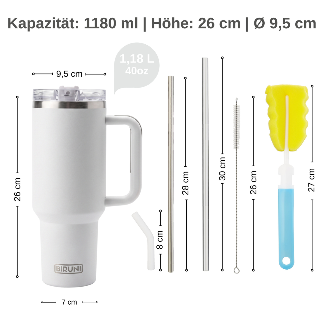 40 oz isolierter Becher mit Strohhalm und Deckel – doppelwandiger, vakuumisolierter Edelstahlbecher mit Deckel, Reisebecher, Becher, Thermobecher, Kaffeebecher für heiße und kalte Getränke