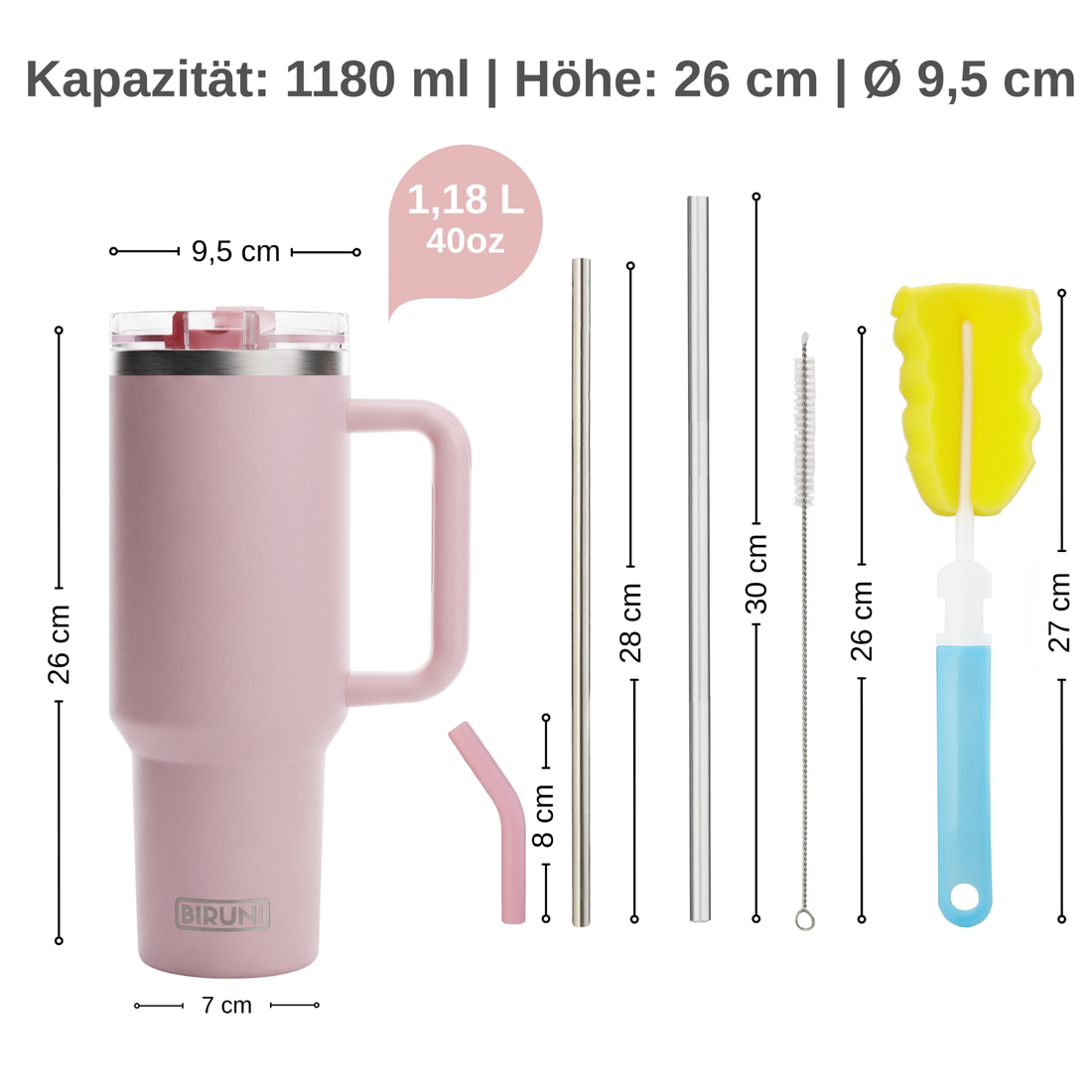 40 oz isolierter Becher mit Strohhalm und Deckel – doppelwandiger, vakuumisolierter Edelstahlbecher mit Deckel, Reisebecher, Becher, Thermobecher, Kaffeebecher für heiße und kalte Getränke