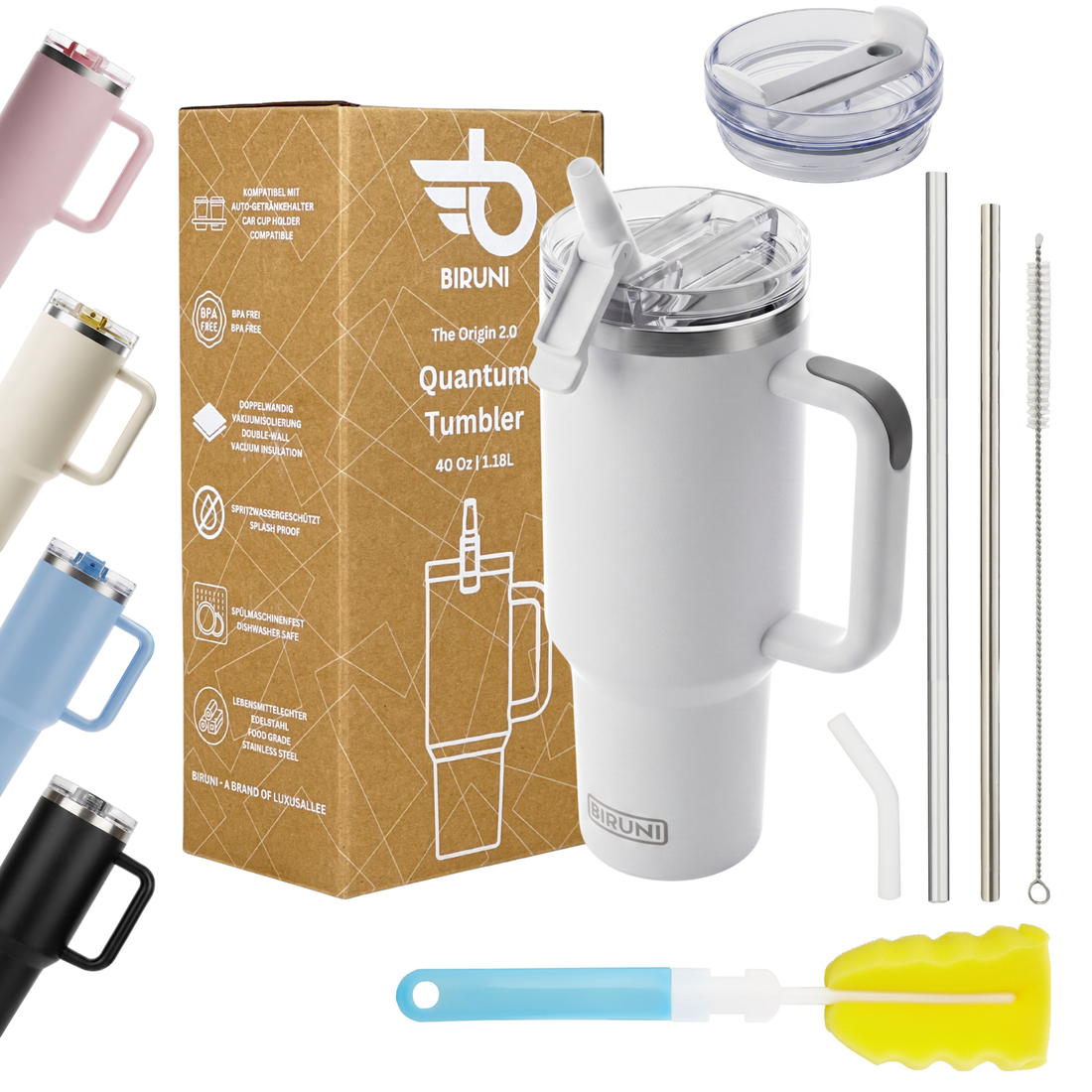 40 oz isolierter Becher mit Strohhalm und Deckel – doppelwandiger, vakuumisolierter Edelstahlbecher mit Deckel, Reisebecher, Becher, Thermobecher, Kaffeebecher für heiße und kalte Getränke